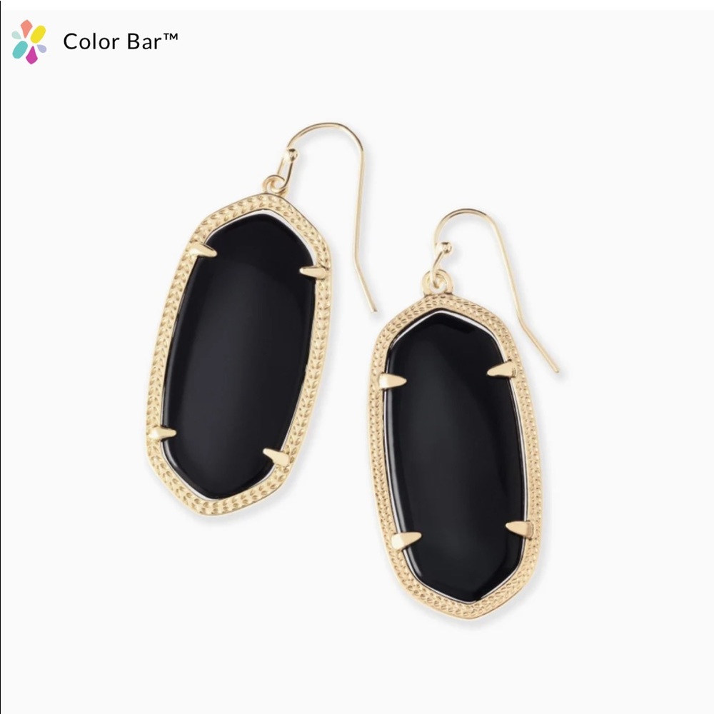 Ellie Gold Drop Earrings in Black Opaque Glass
